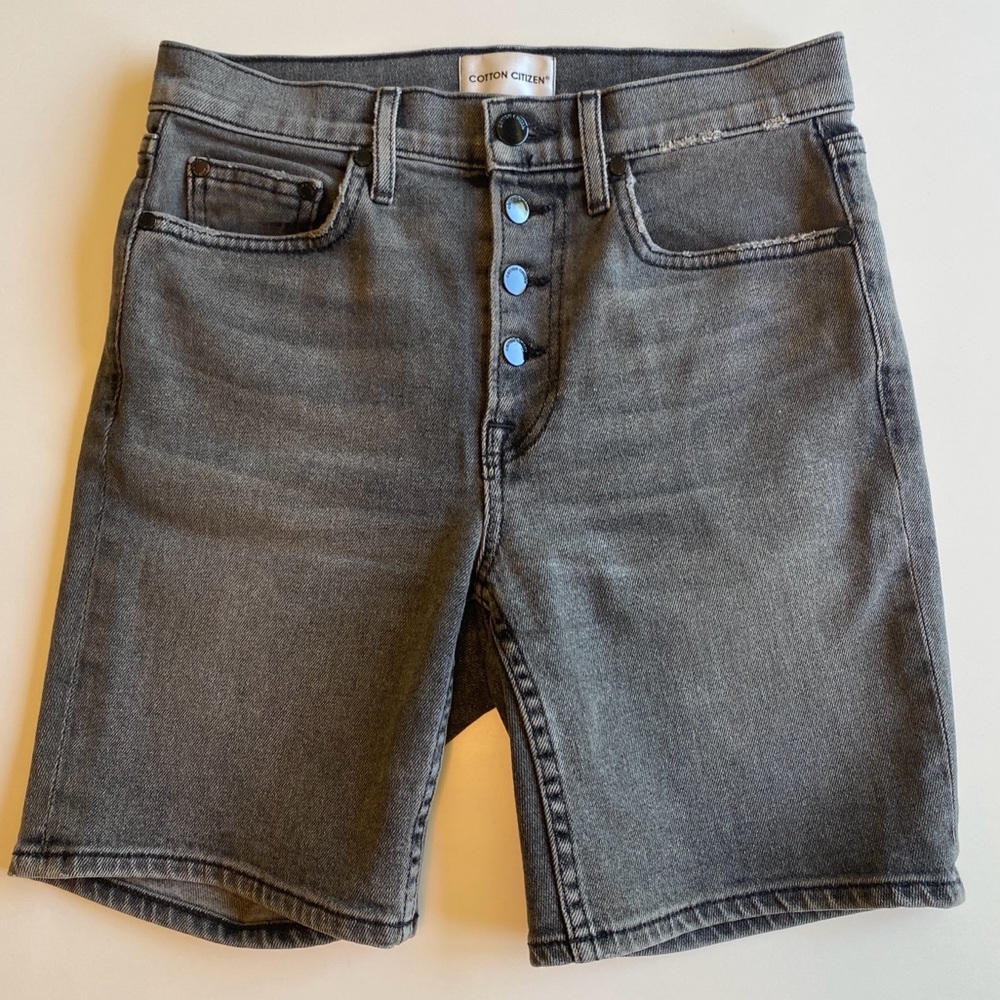 EUC Cotton Citizen XS 25 Gray Denim Jean Shorts Fitted Exposed Button Fly 27x6.5
